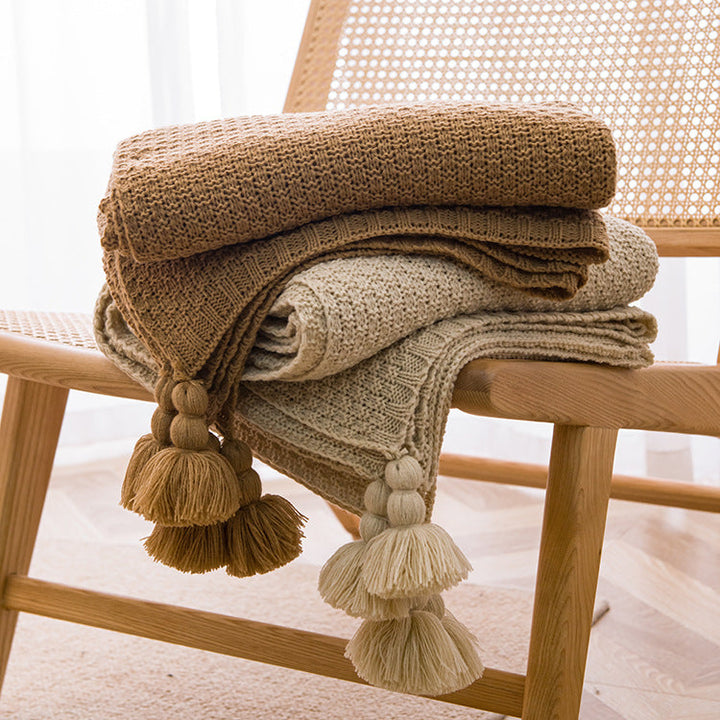 Beige 110cm x 150cm Soft Tassel Throw Blanket for Sofa or Bed, Cozy  Casual Blanket for Office Nap, Minimalist Bed End Cover