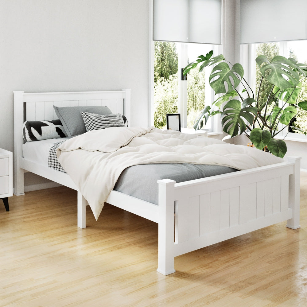 Solid Bed Frame King Single Size Wooden White RIO