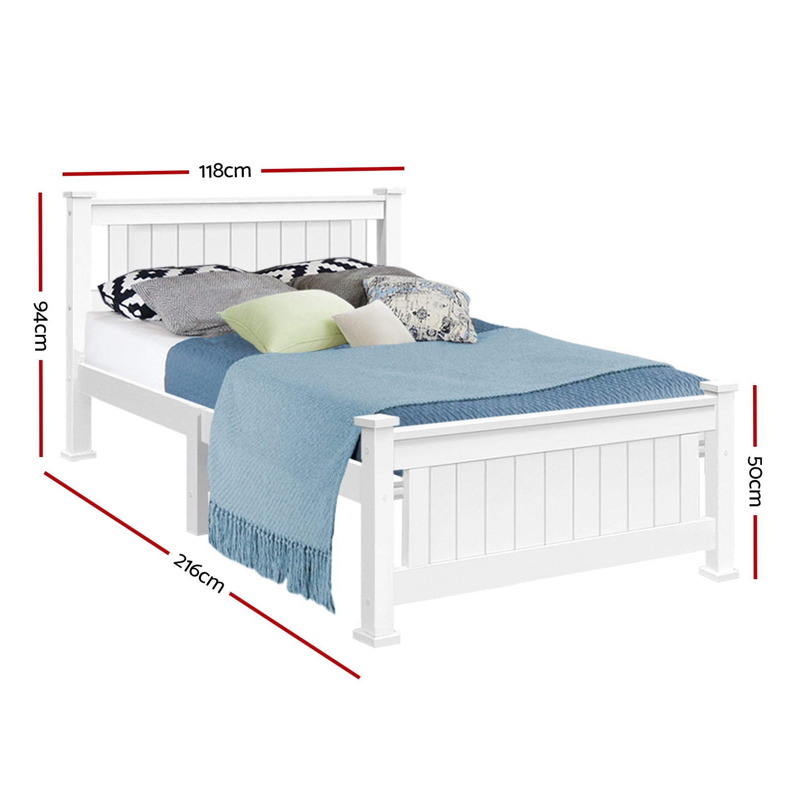 Solid Bed Frame King Single Size Wooden White RIO