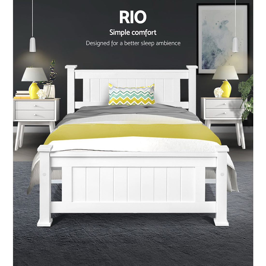 Solid Bed Frame King Single Size Wooden White RIO