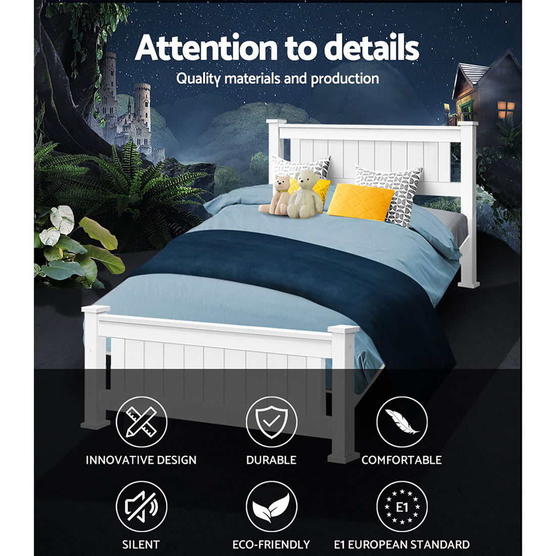 Solid Bed Frame King Single Size Wooden White RIO