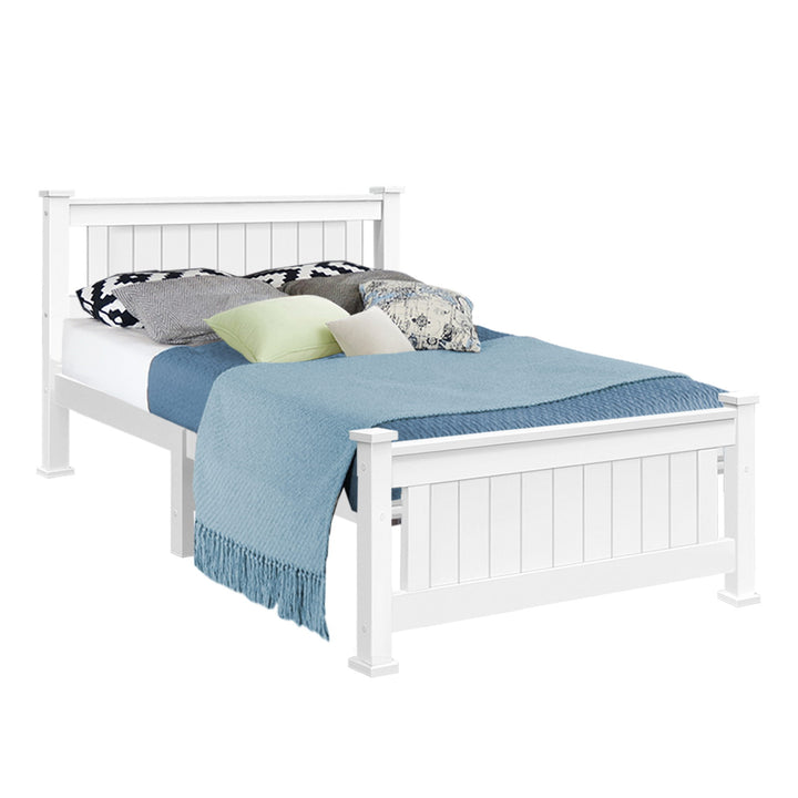 Solid Bed Frame King Single Size Wooden White RIO
