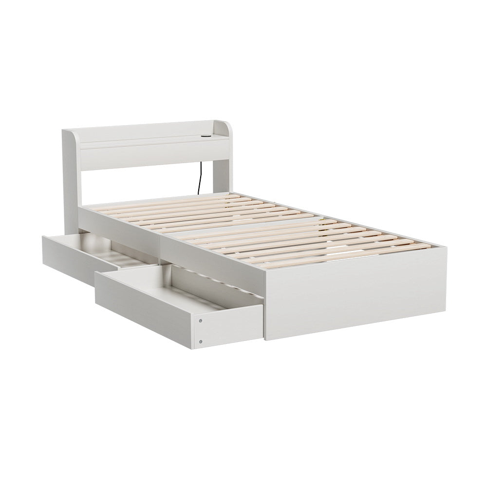 Solid Bed Frame Single Size with Charging Ports and 2 Drawers AURA