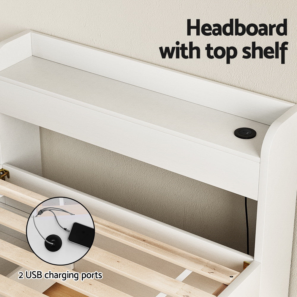 Solid Bed Frame Single Size with Charging Ports and 2 Drawers AURA