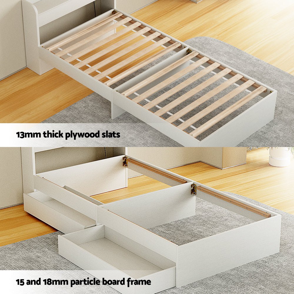 Solid Bed Frame Single Size with Charging Ports and 2 Drawers AURA