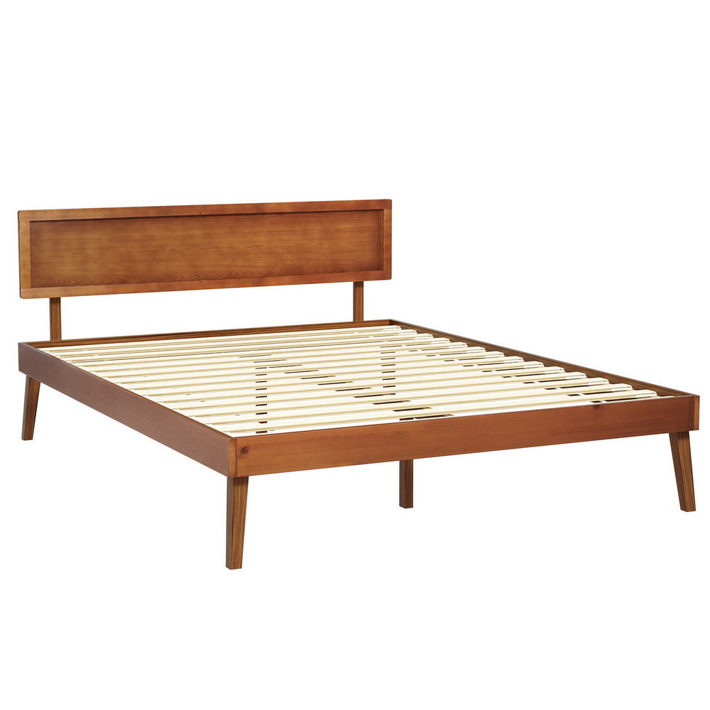 Timber Bed Frame Queen Size Wooden Bed Base Walnut SPLAY