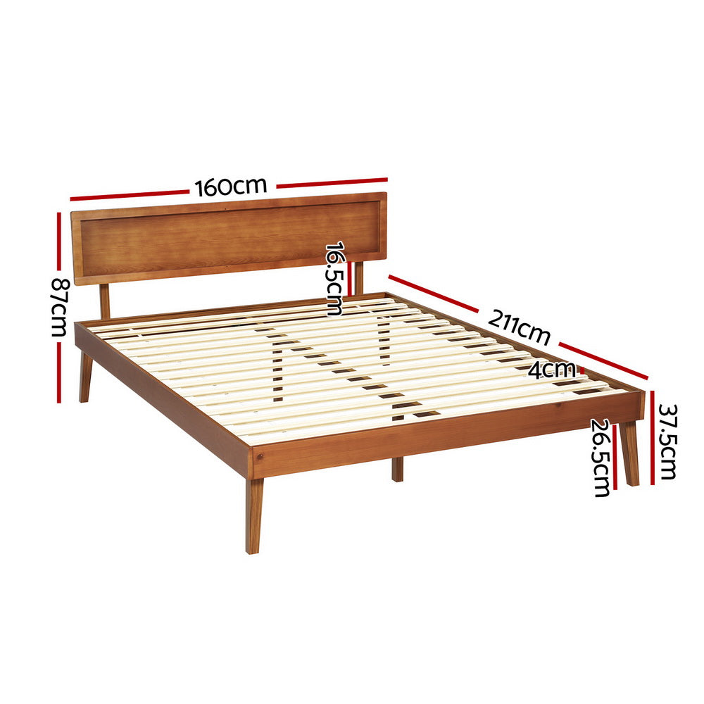 Timber Bed Frame Queen Size Wooden Bed Base Walnut SPLAY
