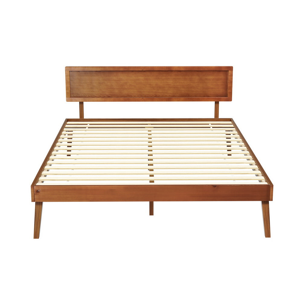 Timber Bed Frame Queen Size Wooden Bed Base Walnut SPLAY