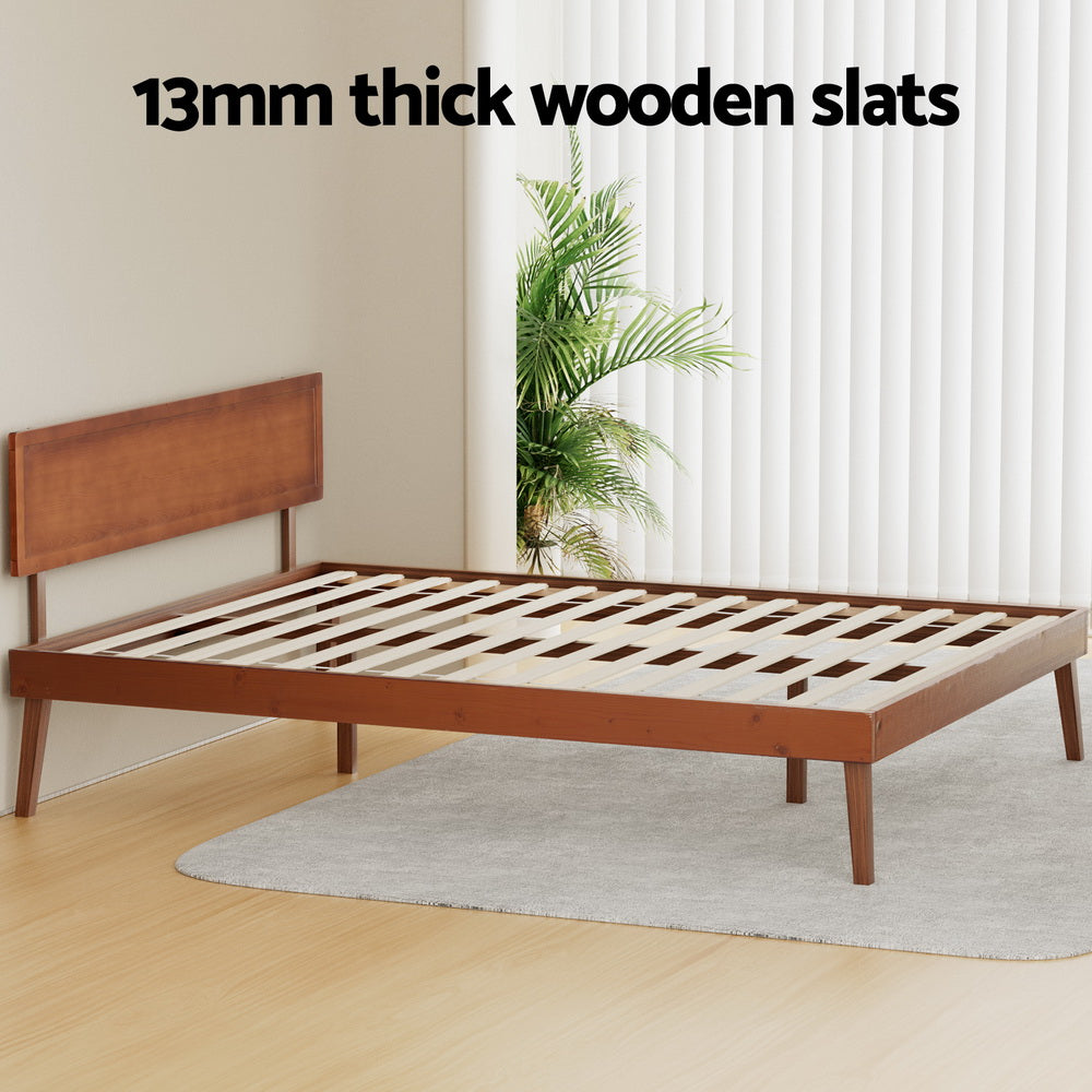 Timber Bed Frame Queen Size Wooden Bed Base Walnut SPLAY
